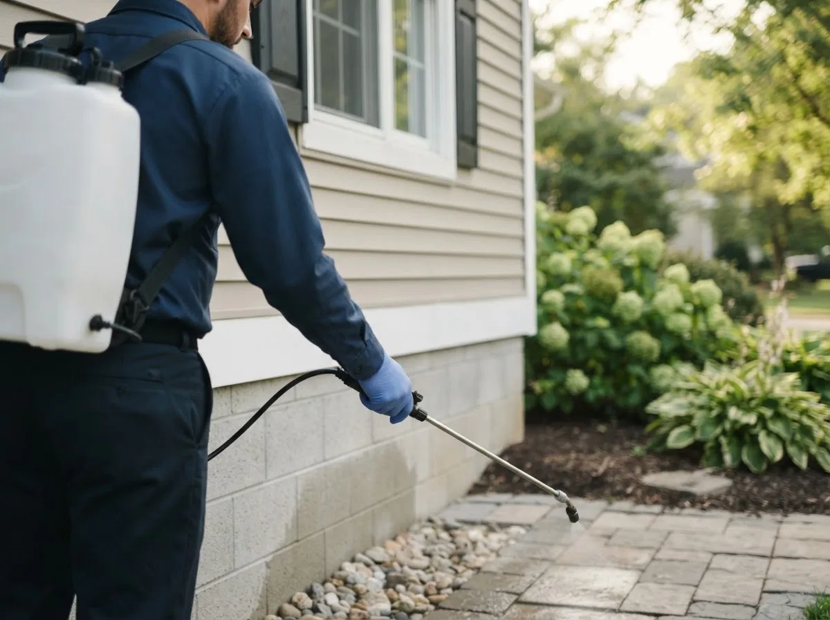 Pest control technician inspecting a home in Pierce, CO